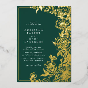 Invitation En Aluminium Vert émeraude et or floral Mariage de jardin