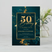 Invitation En Aluminium Vert émeraude et véritable feuille d'or 50e annive (Debout devant)