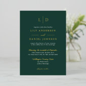 Invitation En Aluminium Vert émeraude Luxe Monogramme Code QR Mariage Or (Debout devant)