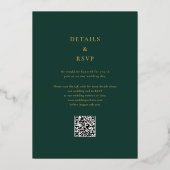 Invitation En Aluminium Vert émeraude Luxe Monogramme Code QR Mariage Or (Verso)