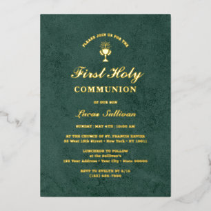 Invitation En Aluminium Vert émeraude Marbre de velours Première communion