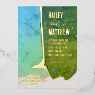 Invitation En Aluminium Vert et bleu Aqua Aquarelle Mariage