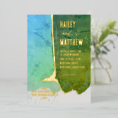 Invitation En Aluminium Vert et bleu Aqua Aquarelle Mariage (Debout devant)