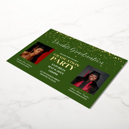 Invitation En Aluminium Vert et or Double Graduation or (Rotation)