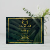 Invitation En Aluminium Vert feuille de palme Tropical Mariage or (Debout devant)