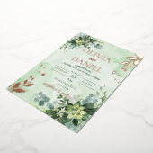 Invitation En Aluminium Vert feuille d'or rose feuille mariage (Rotation)