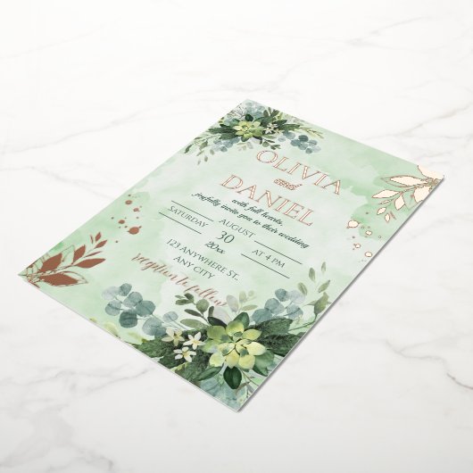 Invitation En Aluminium Vert feuille d'or rose feuille mariage (Rotation)