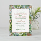 Invitation En Aluminium Vert feuille d'or rose feuille simple mariage (Debout devant)