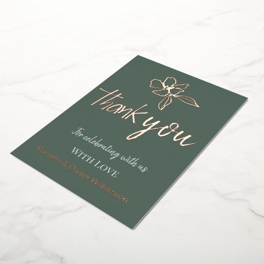 Invitation En Aluminium Vert forestier minimal Mariage floral Merci (Rotation)