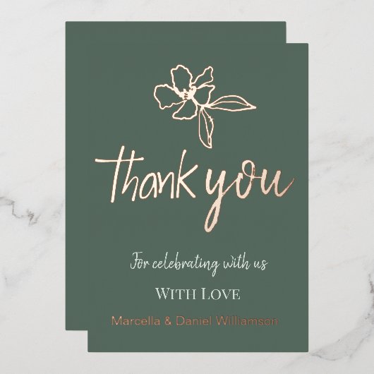 Invitation En Aluminium Vert forestier minimal Mariage floral Merci (Recto/Verso)