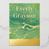Invitation En Aluminium Vert Galaxy Agate Marbre Or Mariage (Recto)