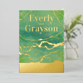 Invitation En Aluminium Vert Galaxy Agate Marbre Or Mariage (Debout devant)