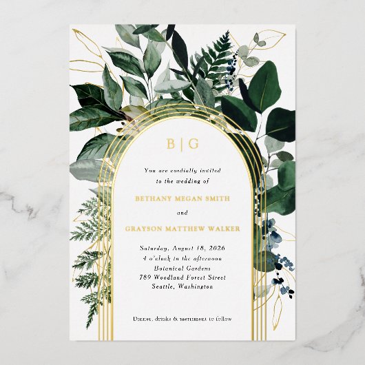 Invitation En Aluminium Vert moderne Feuillage botanique Mariage Invitatio (Recto)