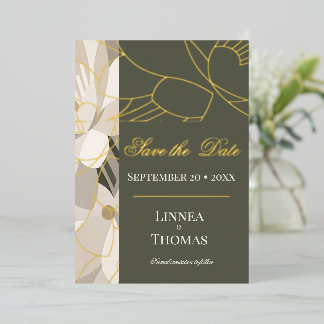 Invitation En Aluminium Vert olive Abstrait Moderne Éditorial Mariage