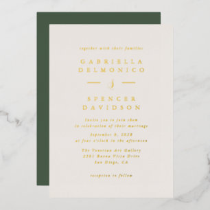 Invitation En Aluminium Vert olive Minimaliste Luxe Mariage Or