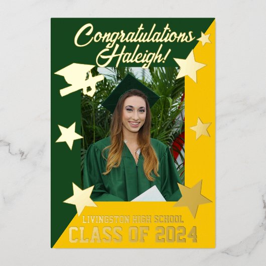 Invitation En Aluminium Vert & Or, Diagonal Graduation Gold (Recto)