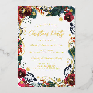 Invitation En Aluminium Vert Or Rouge Blanc Floral Tourbillon Noël