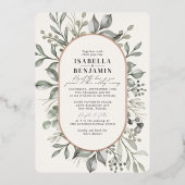 Invitation En Aluminium Vert Oval Ivory RSVP QR Code Mariage Rose Or (Recto)