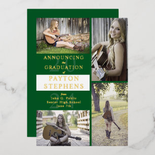 Invitation En Aluminium Vert photo moderne classique   White Graduation Go