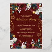 Invitation En Aluminium Vert Rouge Or Floral Swirl Fête de Noël (Recto)