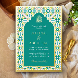 Invitation En Aluminium Vert sarcelle Géométrique Islamique Musulman Maria