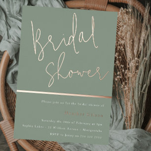 Invitation En Aluminium Vert sauge Élégant Moderne Rose Gold Shower de Mar