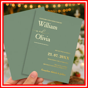 Invitation En Aluminium Vert Sauge   Mariage Or