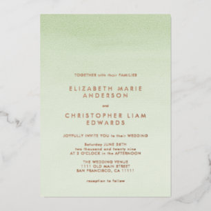 Invitation En Aluminium Vert sauge ombré aquarelle rose or mariage