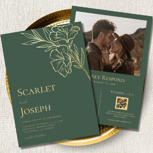 Invitation En Aluminium Vert sauge or botanique code QR RSVP mariage