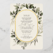Invitation En Aluminium Vert simple Eucalyptus Ivoire or Mariage (Recto)