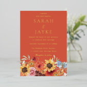 Invitation En Aluminium Vibrant Bold Floral Summer Wedding Gold (Debout devant)