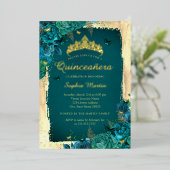 Invitation En Aluminium Vibrant élégant papillon floral Turquoise Quincean (Debout devant)