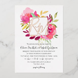 Invitation En Aluminium Vibrant Magenta rose Tropical Garden Floral