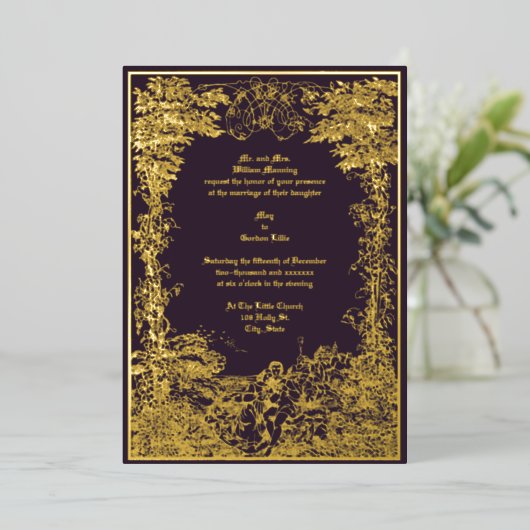 Invitation En Aluminium Victorian Castle Couple Foliage Mariage frontalier (Debout devant)