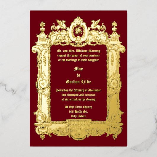 Invitation En Aluminium Victorian Era Griffin Rocaille Frame Mariage (Recto)