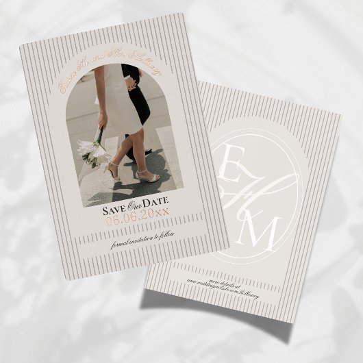 Invitation En Aluminium Vieux argent Script Mauve Stripe Photo Enregistrer