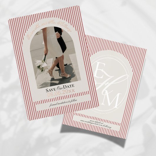 Invitation En Aluminium Vieux argent Script Red Stripe Photo Enregistrer l