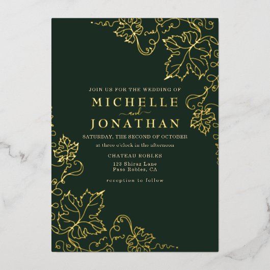 Invitation En Aluminium Vignoble d'or Green Real Foil Mariage (Recto)