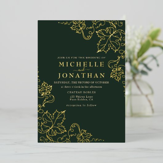 Invitation En Aluminium Vignoble d'or Green Real Foil Mariage (Debout devant)