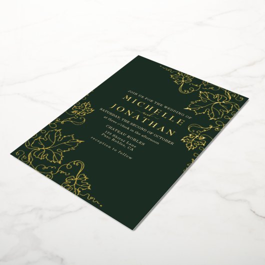 Invitation En Aluminium Vignoble d'or Green Real Foil Mariage (Rotation)