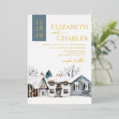 Invitation En Aluminium Village de neige Ville Mariage Whimsical (Debout devant)