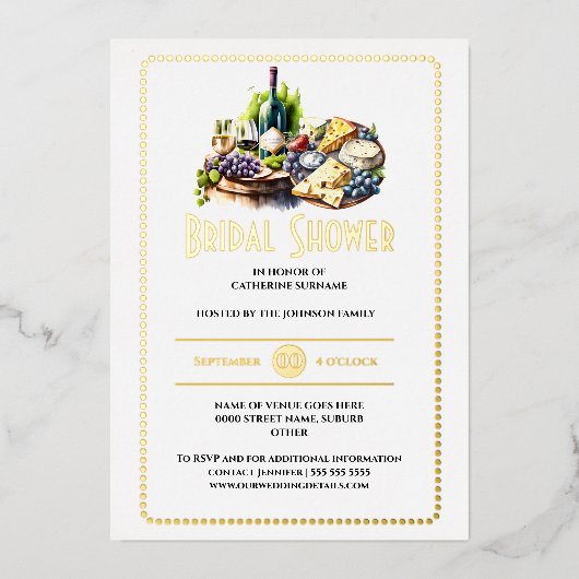 Invitation En Aluminium Vin d'aquarelle de fromage en feuille réelle (Recto)