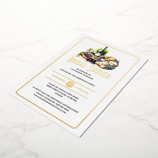 Invitation En Aluminium Vin d'aquarelle de fromage en feuille réelle (Rotation)