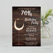 Invitation En Aluminium Vin d'or rustique Bois 70e anniversaire (Debout devant)