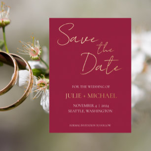 Invitation En Aluminium Vin Rouge Simple style mariage Enregistrer la date
