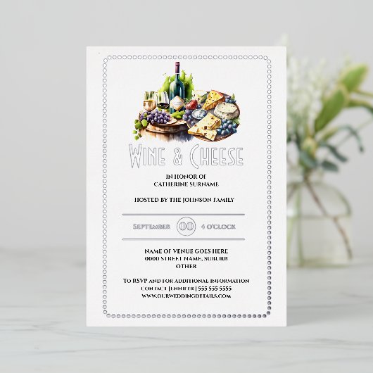 Invitation En Aluminium Vin vrai en feuille fromage charcuterie planche ar (Debout devant)