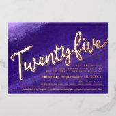 Invitation En Aluminium Vingt-cinq 25e anniversaire fête violet or rose  (Recto)
