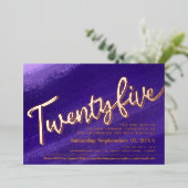 Invitation En Aluminium Vingt-cinq 25e anniversaire fête violet or rose  (Debout devant)