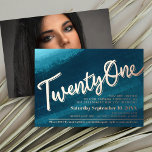 Invitation En Aluminium Vingt et un 21e anniversaire fête turquoise or pho<br><div class="desc">Vingt et un 21ème anniversaire de fête art audacieux lavage de brosse dans le bleu profond vert aqua turquoise avec un texte de feuille or ou votre propre invitation couleur feuille. Personnalisez ce script de fête de 21e anniversaire d'anniversaire d'anniversaire d'étape d'anniversaire avec vos propres détails d'événement de fête d'anniversaire,...</div>