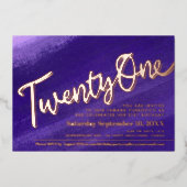 Invitation En Aluminium Vingt et un 21e anniversaire fête violet or rose  (Recto)